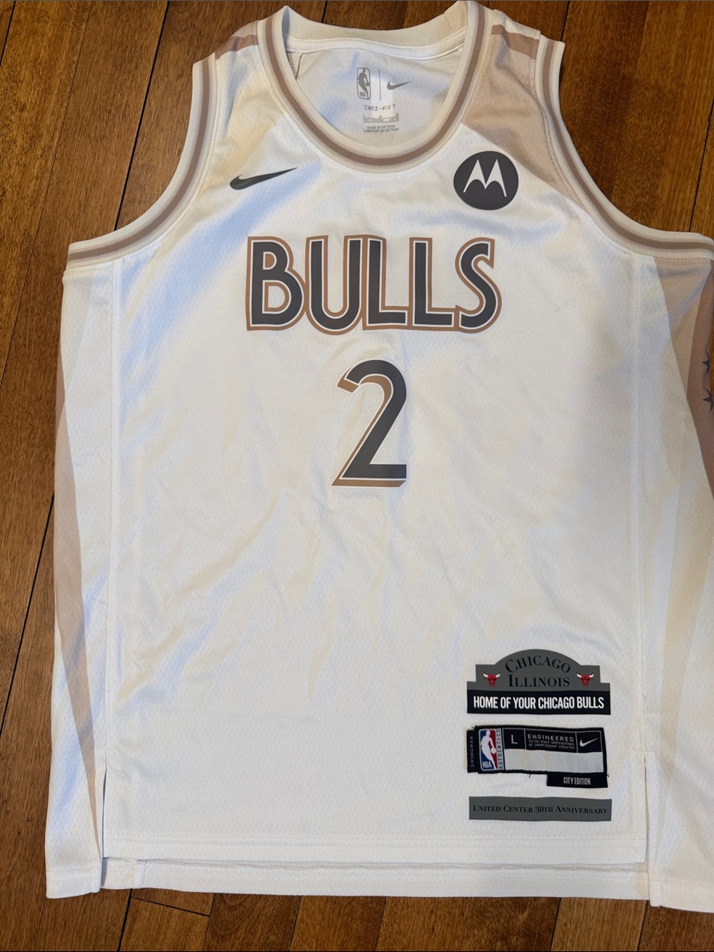 Nike White Bulls #2 Jersey with Tan & Gray Trim